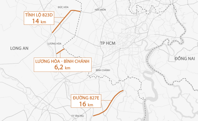 Tỉnh lộ 823D, 827E, đường Lương Hoà góp phần giao thương từ Long An đi TP HCM, sẽ được khởi công trong thời gian tới.